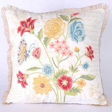 Load image into Gallery viewer, AJS Living Cushion with Cover, Pillow for Home Office School Chair seat, Takiya of White Floral Embroidere, Printed Writing, Jute Border Cushions TC - 300, Size - 20 x 20 Inch - Home Decor Lo