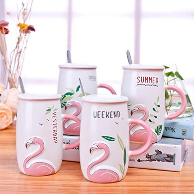 Satyam Kraft 1 pcs Embossed Flamingo Ceramic Mug for Coffee Tea Beverage Tea Cups/Coffee Mugs for Home Valentine Gift - Home Decor Lo