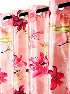 Home Sizzler 3D Flower Polyester 5 ft Window Curtain (Pink) -2 Pieces - Home Decor Lo