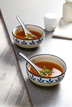 Load image into Gallery viewer, Kittens Handpainted Leaf-Stripe Pattern Ceramic Soup Bowls with Matching Spoons - Set of 2 - Home Decor Lo