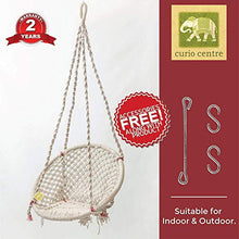 Load image into Gallery viewer, Curio Centre Make in India Cotton Round Swing & Hammock/Swing Chair for Garden/Hanging Swing/Jhula with Hanging Accessories (100 kgs Capacity, 145 cm X 57 cm X 43 cm, White) - Home Decor Lo