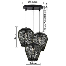 Load image into Gallery viewer, Homesake Retro Style, LED Filament Bulb Chandelier 3 Lights Round Cluster Pendant 60W Black Lamp with Steel Wire Mesh Hanging Light for Living Room, Bedroom