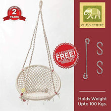 Load image into Gallery viewer, Curio Centre Make in India Cotton Round Swing & Hammock/Swing Chair for Garden/Hanging Swing/Jhula with Hanging Accessories (100 kgs Capacity, 145 cm X 57 cm X 43 cm, White) - Home Decor Lo