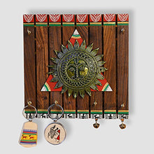 Load image into Gallery viewer, ExclusiveLane 'The Sun Centre' Warli Handpainted Home Decorative Keychain Holder Key Hangers Key Stand for Home & Wall Decorative Wooden Hanging Key Holder for Wall (Brown) (EL-012-056) - Home Decor Lo