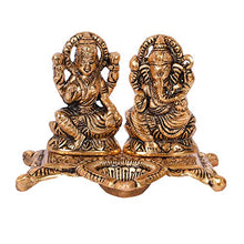Load image into Gallery viewer, Metal Laxmi Lakshmi Ganesh Ganesha Idol murti with Diya for Diwali puja Pooja Gift Gifting Home Office Decoration,Golden