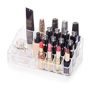 INOVERA (LABEL) 16 Compartment Cosmetic Makeup Jewellery Lipstick Storage Organizer Holder Box, 21.2L x 12.5W x 7.8H, Transparent - Home Decor Lo