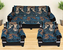 Load image into Gallery viewer, KINGLY Chenille Velvet 12 Pcs Pikok Design Sofa Covers Set of 5 Seater (3+1+1) – Blue, Firozi,Gold - Home Decor Lo