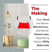 Load image into Gallery viewer, Curio Centre Make in India Round Premium Swing with Polyester Ropes & Mild Steel Frame for Adults & Kids/Indoor Outdoor Hanging Swing Chair with Cushion & Accessories (73 x 81 x 149 cm, White) - Home Decor Lo