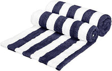 Load image into Gallery viewer, AmazonBasics 2 Piece Cotton Beach Towel - 477 GSM - 60" x 30" (152.4 cm X 76.2 cm) - Cabana Stripe, Navy Blue - Home Decor Lo