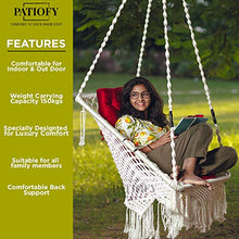 Load image into Gallery viewer, Patiofy Made in India Premium Square Shape Hammock-Hanging Cotton Chair Swing with Cushion and Accessories for Indoor and Outdoor/120 Kg Capacity/Swing Cushion/Chair Cushion for Kids and Adults(White) - Home Decor Lo