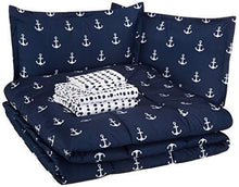 Load image into Gallery viewer, AmazonBasics Easy-Wash Microfiber Kid's Bed-in-a-Bag Bedding Set - Full or Queen, White Anchors - with 2 pillow covers - Home Decor Lo