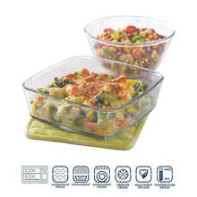 Load image into Gallery viewer, Borosil Glass Mixing Bowl and Square Dish with Lid Set, 2-Pieces, Transparent - Home Decor Lo