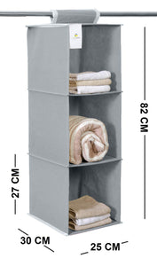 HomeStrap Hanging 3 Shelf Wardrobe Organizer: Grey - Home Decor Lo