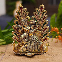 Load image into Gallery viewer, Collectible India Peacock Design Radha Krishna Idol Showpiece with Diya for Puja and Home Decor (8 x 6 Inches) - Home Decor Lo