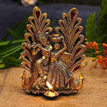 Load image into Gallery viewer, Collectible India Peacock Design Radha Krishna Idol Showpiece with Diya for Puja and Home Decor (8 x 6 Inches) - Home Decor Lo