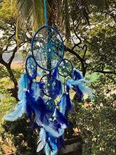 Load image into Gallery viewer, Rooh Dream Catcher ~ Blue 4 Tier with Pretty Lights ~ Handmade Hangings for Positivity (Can be Used as Home Décor Accents, Wall Hangings, Garden, Car, Outdoor, Bedroom, Key Chain, Windchime) - Home Decor Lo