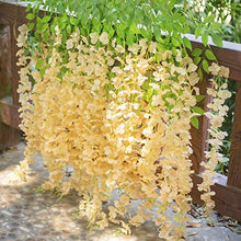 Load image into Gallery viewer, GPARK 12 Pieces Wisteria Artificial Flower 45 inch Bushy Silk Vine Ratta Hanging Garland Hanging for Wedding Party Garden Outdoor Greenery Office Wall Decoration Champagne - Home Decor Lo