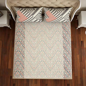 Spaces Atrium 144 TC 100% Cotton King Size Double Bedsheet with 2 Pillow Covers (Geometric, 88" X 108" Inches) - Beige (1046521) - Home Decor Lo