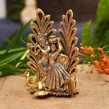 Load image into Gallery viewer, Collectible India Peacock Design Radha Krishna Idol Showpiece with Diya for Puja and Home Decor (8 x 6 Inches) - Home Decor Lo