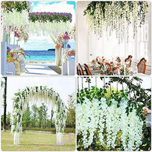 Load image into Gallery viewer, WoodZone 4 Pcs 42 Inches Wisteria Artificial Flowers Dense Flower Vine | Muggu Backdrop for Decoration | Phoolon ki Chaddar for Bride Entry | Artificial Flowers for Home Decoration Hanging (White) - Home Decor Lo