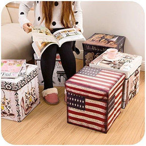 Almand Portable & Foldable Laundry Box Cum Sitting Stool Folding Attractive Prints Pouffe/Sitting Stool/Stool/pouffes for Living Room/Puffy Stool (12" L×12" W ×12" H)(1 pcs) - Home Decor Lo