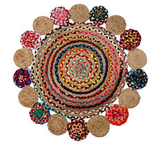 Load image into Gallery viewer, AEROHAVEN Cotton and Jute Braided Floor Rug Boho Bedside Living Room Carpet Rug - BR06 - (Multicolor, 90 cm Round) - Home Decor Lo