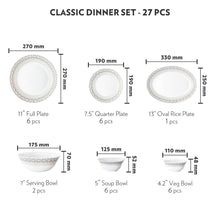 Load image into Gallery viewer, Larah by Borosil Classic Opalware Dinner Set, 27-Pieces, White - Home Decor Lo