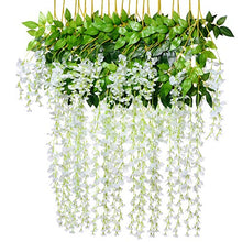 Load image into Gallery viewer, Artiflr 8pcs Artificial Fake Wisteria Vine Garland-GreenDec 3.6Ft/Piece Silk Wisteria Vine Ratta Hanging Flower for Home Garden Decor,(White) - Home Decor Lo