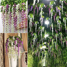 Load image into Gallery viewer, 12 Pack 1 Piece 3.6 Feet Artificial Fake Wisteria Vine Ratta Hanging Garland Silk Flowers String Home Party Wedding Decor (White) - Home Decor Lo