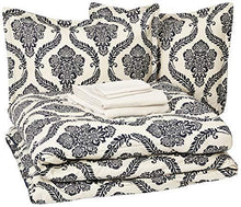 Load image into Gallery viewer, AmazonBasics 8-Piece Comforter Bedding Set, King, Blue and Tan Damask, Microfiber, Ultra-Soft - Home Decor Lo