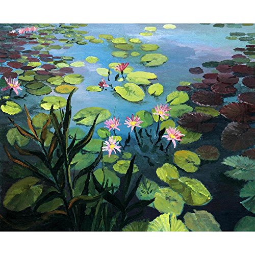 Pitaara Box Colorful Pond With Beautiful Lotus Flowers Unframed Canvas Painting 38 X 31Inch - Home Decor Lo