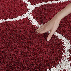OM Carpet Super Modern Shag, Silky Smooth Rugs Fluffy Rugs Anti-Skid Shaggy Carpet for Home, Living Room, Drawing Room, Main Hall, Carpet for Bed Room (Red + Ivory, 5X7 ft) - Home Decor Lo