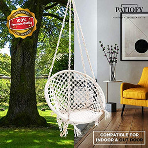 Patiofy Made in India Swing Chair for Balcony Home Indoor/Outdoor Hanging Wooden Swing for Kids jhula Hanging Chair (White) - Home Decor Lo