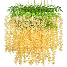 Load image into Gallery viewer, GPARK 12 Pieces Wisteria Artificial Flower 45 inch Bushy Silk Vine Ratta Hanging Garland Hanging for Wedding Party Garden Outdoor Greenery Office Wall Decoration Champagne - Home Decor Lo