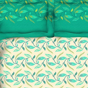 Home Centre Cotton Harold Aquamarin Botanical Print 3-Piece Double Bedsheet Set- 228 x 254 cm (Green) - Home Decor Lo