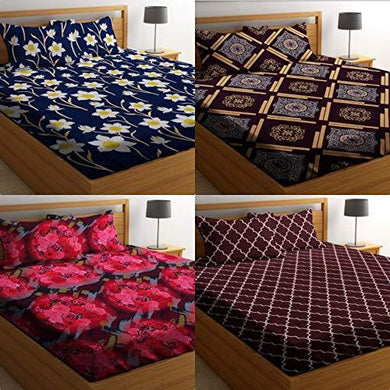 HIYANSHI HOME FURNISHING Combo Set of 4 Super Soft Microfiber Double Bedsheet with 8 Pillow Covers,Colour-Multi - Home Decor Lo