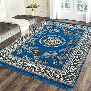 Rinki Home Furnishing 5D Designer Superfine Exclusive Velvet Carpet | Rug | Living Room | Bedroom | Hall | School | Temple | Bedside Runner | 60" inch x 84" inch | 5 Feet x 7 Feet (Blue) - Home Decor Lo