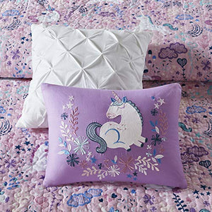 Urban Habitat Kids Lola Reversible Cotton Unicorn Floral Flower Botanical Printed Embroidered Pillow Soft Down Alternative Hypoallergenic Season Coverlet Quilts Bedding-Set, Full/Queen, Pink - Home Decor Lo