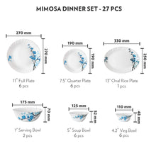 Load image into Gallery viewer, Borosil Mimosa Opalware Dinner Set, 27-Pieces, White - Home Decor Lo