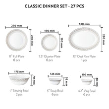 Load image into Gallery viewer, Larah by Borosil Classic Opalware Dinner Set, 27-Pieces, White - Home Decor Lo