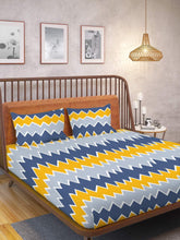 Load image into Gallery viewer, Cotton King Bedsheet with 2 Pillow Covers: Yellow and Grey - Home Decor Lo