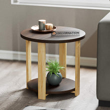Load image into Gallery viewer, DecorNation Juno Modern Round Side Table, MDF End Table with Storage Shelf for Living Room, Bedroom, Office Furniture - Walnut with Natural Legs - Home Decor Lo
