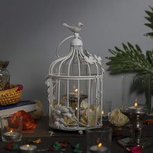 Load image into Gallery viewer, Homesake White Bird Cage with Floral Vine Small Single, with Hanging Chain - Home Decor Lo