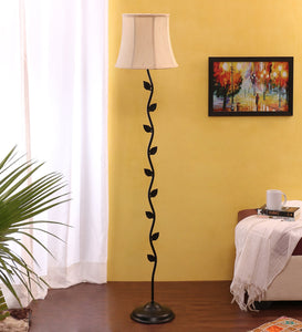 Off White Soft Back Cotton Designer Leaf Wrought Iron Floor Lamp - Home Decor Lo