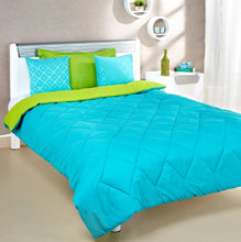 Load image into Gallery viewer, Microfibre Reversible Single Comforter:  Aqua Blue & Olive Green - Home Decor Lo