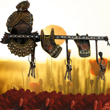 Load image into Gallery viewer, Shri Krishna 3 Hook Key Holder With Flute, Wall Hanging Key Stand for Home Decor