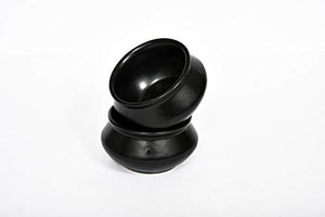 Crock Comforts- Handmade Ceramic Handi Shape Black Chutney/Serving Dip/Desert Bowl (3 inch Diameter) -Set of 2(Microwave & Dishwasher Safe, CC- HBD02) - Home Decor Lo