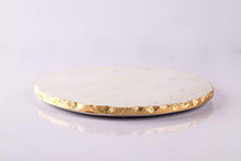 Load image into Gallery viewer, NikkisPride Handmade Marble White Pizza Platter Cheese Platter Serving Platter and Snacks Gold Foil 8 inch Dia - Home Decor Lo