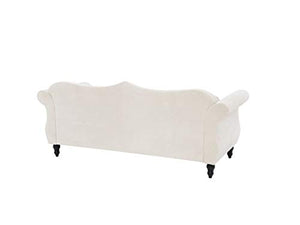 Solid Wood Velvet Button Tuffted 3 Seater Chesterfield Sofa Set for Living Room, Off-White - Home Decor Lo