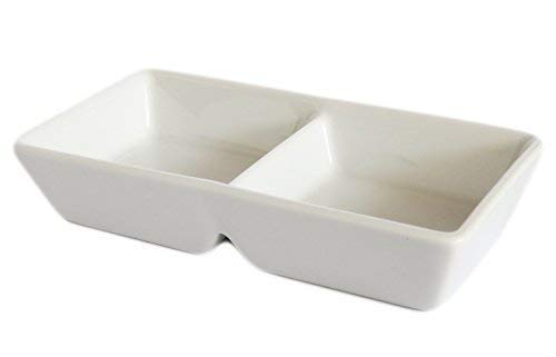 Mirakii Porcelain Solid Dip Sauce or Chutney Bowl of 2 Compartment - 35 ml, 1 Piece, White - Home Decor Lo